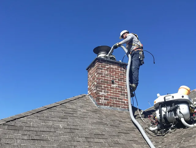 Dedicated Ipswich Chimney Sweep team member cleaning a chimney in Ipswich, MA
