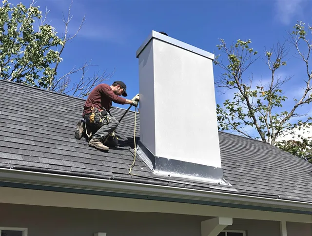 Ipswich Chimney Sweep team member finishing chimney construction in Ipswich, MA
