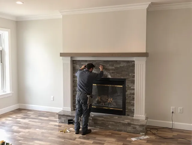 Ipswich Chimney Sweep finishing a custom fireplace install in Ipswich, MA